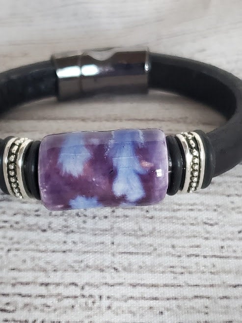 Metallic Lavendar Handmade buy Licorice Leather Bracelet