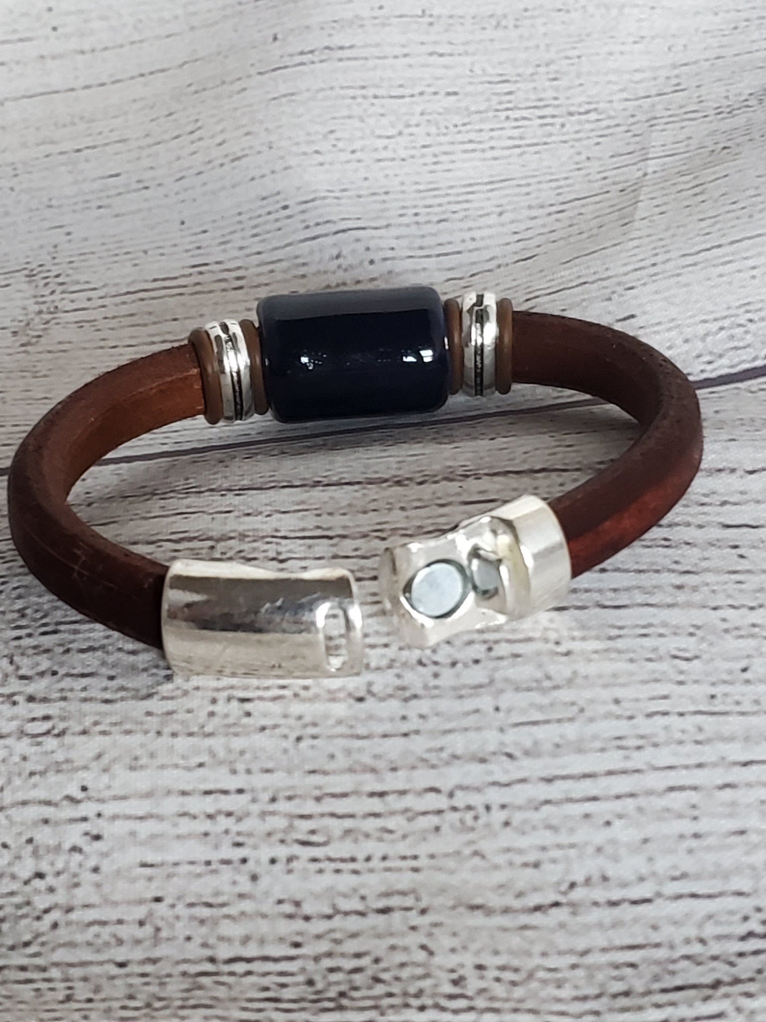 Terracotta coloured store Handmade Licorice Leather Bracelet